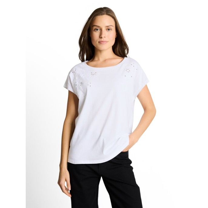 Tom Tailor Damesmode T-shirt borduring 1050469 wit Tom Tailor Damesmode T-shirt borduring 1050469 wit